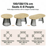 4-8 Seater Extendable Round Dining Table - Round to Oval Kitchen Table with 3cm Thick Tabletop and Metal Pedestal Base, Oak and Black
