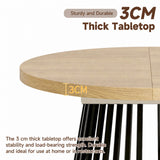 4-8 Seater Extendable Round Dining Table - Round to Oval Kitchen Table with 3cm Thick Tabletop and Metal Pedestal Base, Oak and Black
