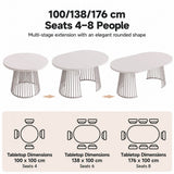 4-8 Seater Extendable Round Dining Table - Round to Oval Kitchen Table with 3cm Thick Tabletop and Metal Pedestal Base, Cashmere