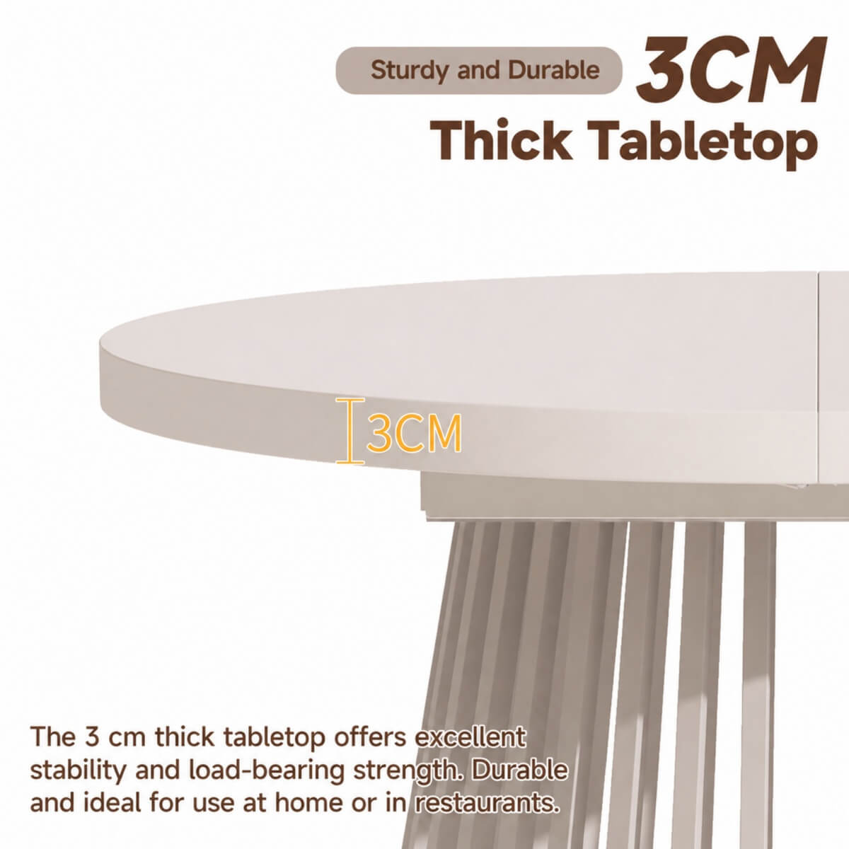 4-8 Seater Extendable Round Dining Table - Round to Oval Kitchen Table with 3cm Thick Tabletop and Metal Pedestal Base, Cashmere