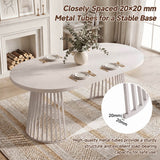 4-8 Seater Extendable Round Dining Table - Round to Oval Kitchen Table with 3cm Thick Tabletop and Metal Pedestal Base, Cashmere
