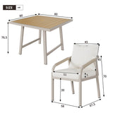 4 Seater Garden Dining Set - Outdoor Patio Table and Chairs with Umbrella Hole, Beige