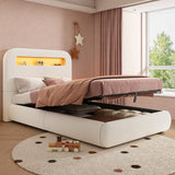 3ft Upholstered Hydraulic Storage Bed - LED Headboard, Bouclé, White
