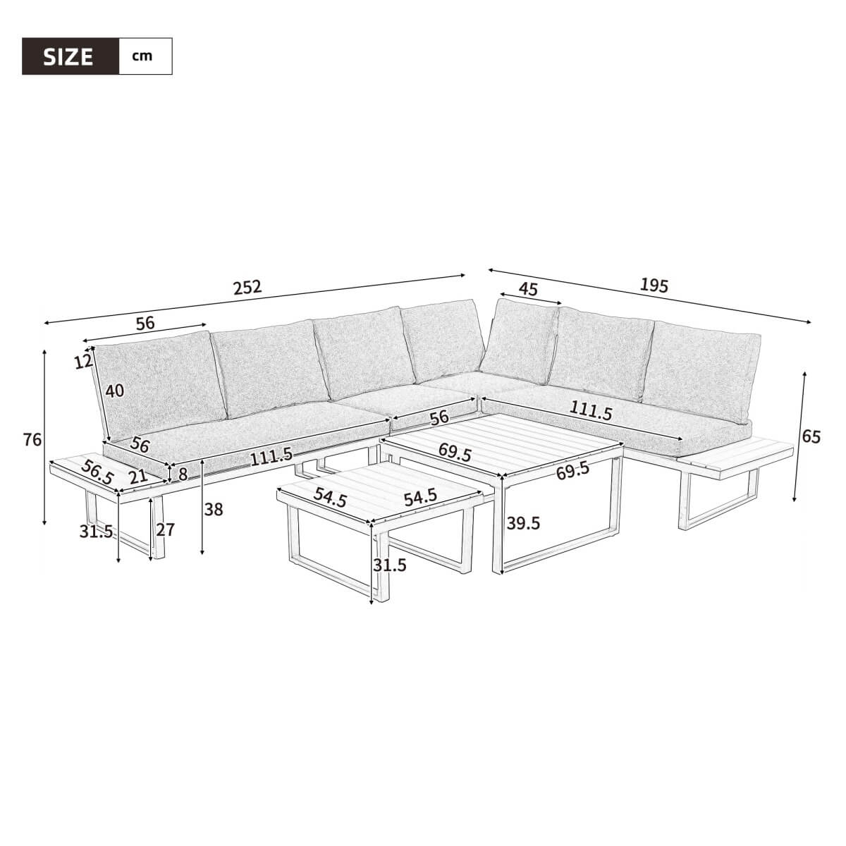 5–6 Seater Garden Lounge Set – 6-Piece Outdoor Patio Furniture with Adjustable Seating, Galvanised Iron Frame and 2 WPC Tables
