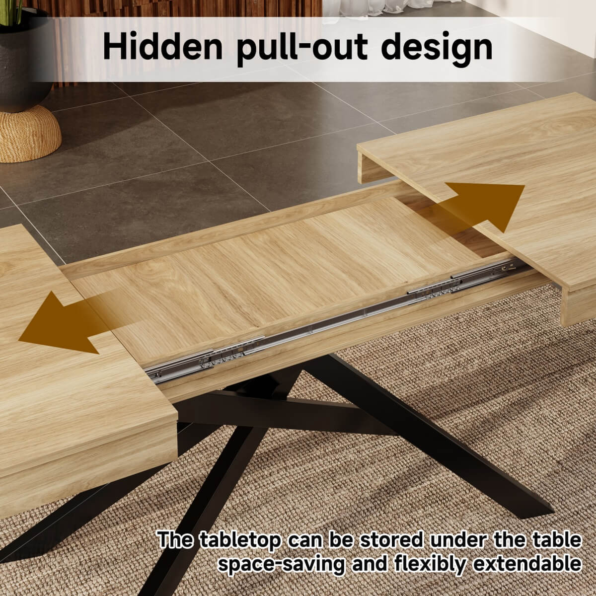 Extendable Dining Table 140 to 180 cm – Rectangular Table for 6 to 8 People with Metal Legs