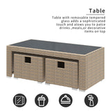 Garden Corner Sofa Set – Khaki Rattan Outdoor Furniture with Coffee Table and 2 Stools