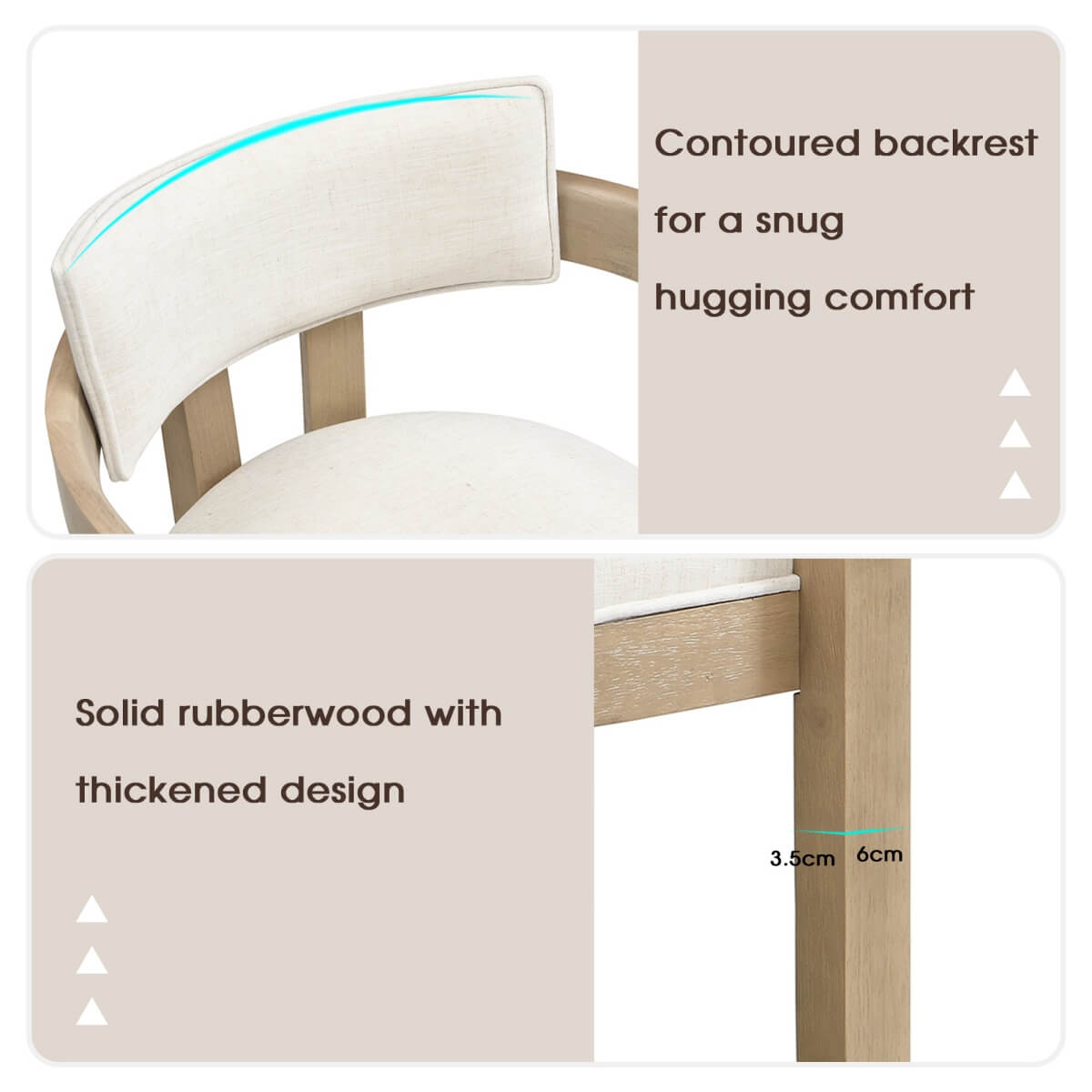 Set of 2 Solid Wood Dining Chairs – Linen Upholstery, Natural Finish, Suitable for Home, Restaurant or Café