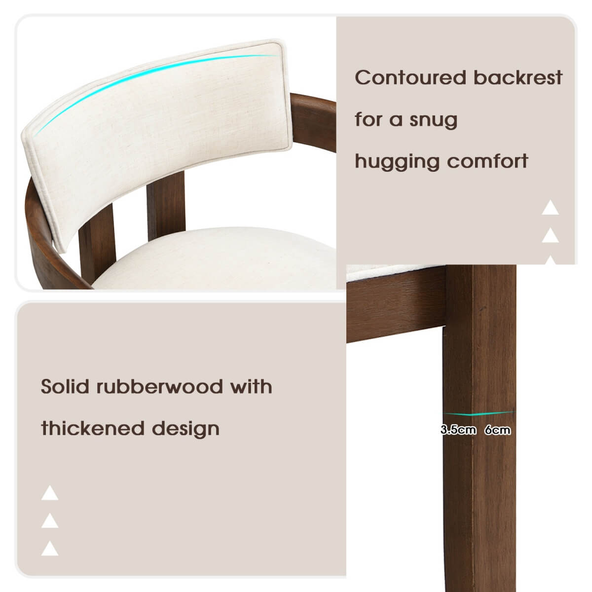 Set of 2 Solid Wood Dining Chairs – Linen Upholstery, Walnut Finish, Suitable for Home or Café