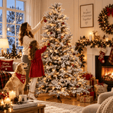 Pre-Lit Flocked Christmas Tree - Artificial Snow-Flocked Christmas Tree with Built-in Lights