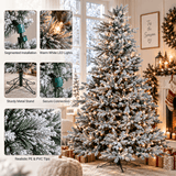 Pre-Lit Flocked Christmas Tree - Artificial Snow-Flocked Christmas Tree with Built-in Lights