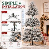 Pre-Lit Flocked Christmas Tree - Artificial Snow-Flocked Christmas Tree with Built-in Lights