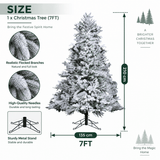 Snow-Flocked Artificial Christmas Tree - Realistic Green Xmas Tree with Faux Snow Effect, 7ft/8ft