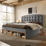 3ft Single Velvet Storage Bed - Upholstered Bed Frame with Drawers and Adjustable Headboard, Grey