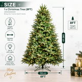 Lush Full Green Artificial Christmas Tree - Realistic Xmas Tree with Pre-Lit LED Lights for Festive Home Decoration, 6ft/7ft/8ft