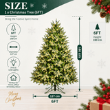 Lush Full Green Artificial Christmas Tree - Realistic Xmas Tree with Pre-Lit LED Lights for Festive Home Decoration, 6ft/7ft/8ft
