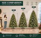 Lush Full Green Artificial Christmas Tree - Realistic Xmas Tree with Pre-Lit LED Lights for Festive Home Decoration, 6ft/7ft/8ft