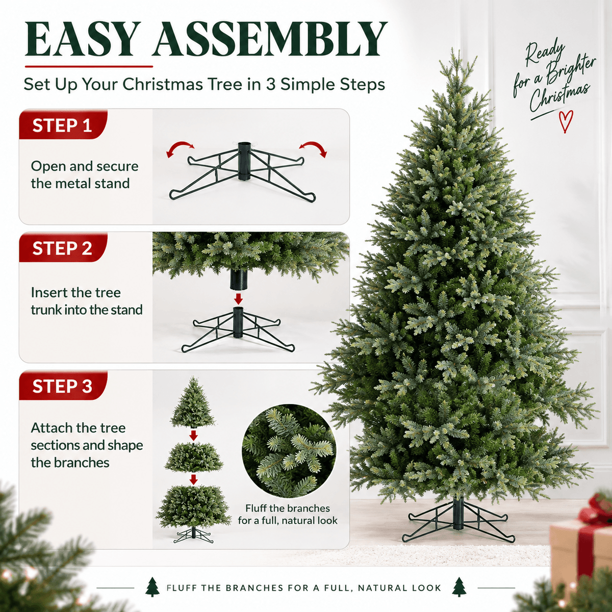 Lush Full Green Artificial Christmas Tree - Realistic Xmas Tree for Festive Home Decoration, 7ft/8ft/9ft