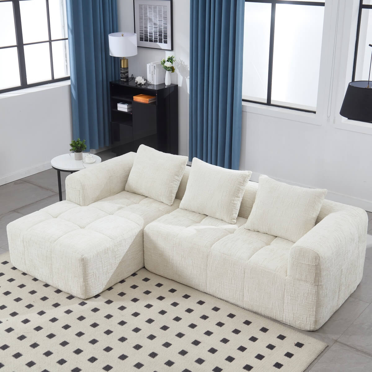 Oversized Cloud Sofa - Modular L Shape Sectional Sofa in Chenille Boucle