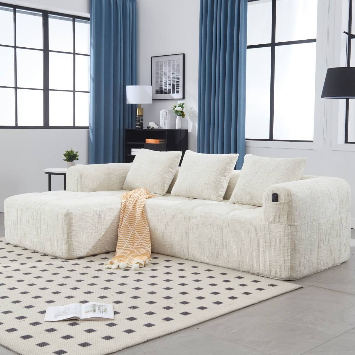 Oversized Cloud Sofa - Modular L Shape Sectional Sofa in Chenille Boucle
