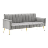 Modern Velvet Sofa Bed - Adjustable Backrest & Armrests, Convertible Sleeper with Metal Legs for Living Room, Bedroom & Guest Room, Grey