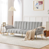 Modern Velvet Sofa Bed - Adjustable Backrest & Armrests, Convertible Sleeper with Metal Legs for Living Room, Bedroom & Guest Room, Grey