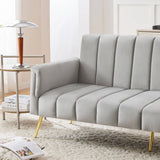 Modern Velvet Sofa Bed - Adjustable Backrest & Armrests, Convertible Sleeper with Metal Legs for Living Room, Bedroom & Guest Room, Grey