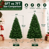 Realistic Full Green Artificial Christmas Tree - Premium PVC Xmas Tree for Indoor Home & Festive Decoration, 6ft/7ft