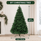 Realistic Full Green Artificial Christmas Tree - Premium PVC Xmas Tree for Indoor Home & Festive Decoration, 6ft/7ft