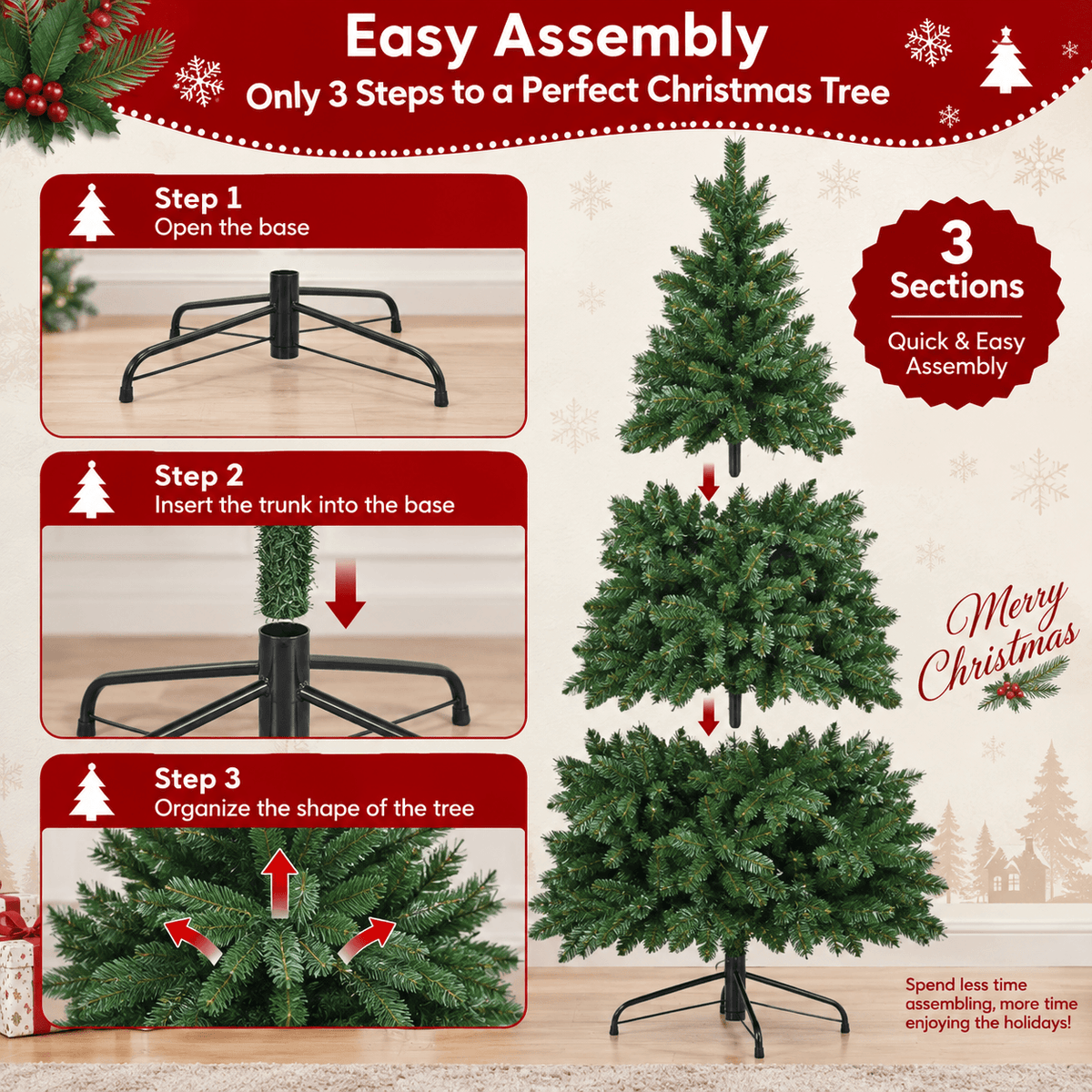 Realistic Full Green Artificial Christmas Tree - Premium PVC Xmas Tree for Indoor Home & Festive Decoration, 6ft/7ft