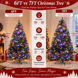 Realistic Full Green Artificial Christmas Tree - Premium PVC Xmas Tree with Pre-Lit 11-Mode Color-Changing LED Lights, 6ft/7ft