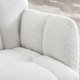 Teddy Fabric Upholstered Rocking Chair with Padded Seat and 2 Side Pockets - Tufted Nursery and Living Room Chair, Ivory White