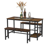 3-Piece Brown Dining Table and Bench Set with Compact Design - PAD-24612D