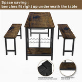 3-Piece Brown Dining Table and Bench Set with Compact Design - PAD-24612D
