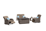 4 Seater Garden Fire Pit Sofa Set with Side Tables -  Rattan Outdoor Sofa with Rectangular Fire Pit Table
