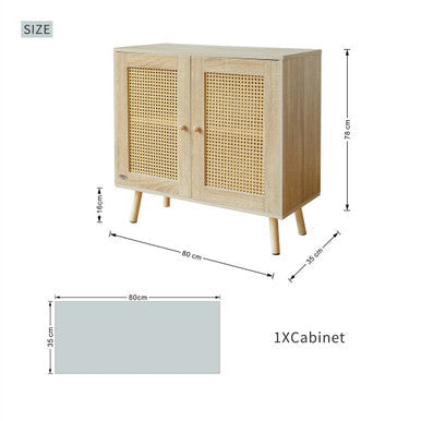 Natural Wood Color Rattan Storage Cabinet