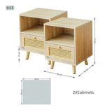 Two wooden cabinets with dimensions on a white background