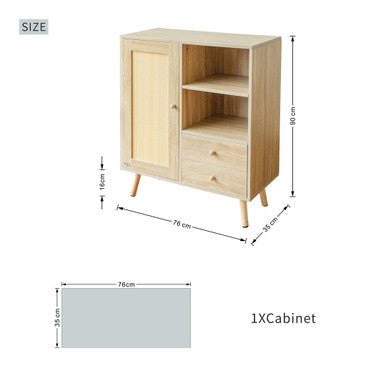 Wooden cabinet with dimensions on a white background