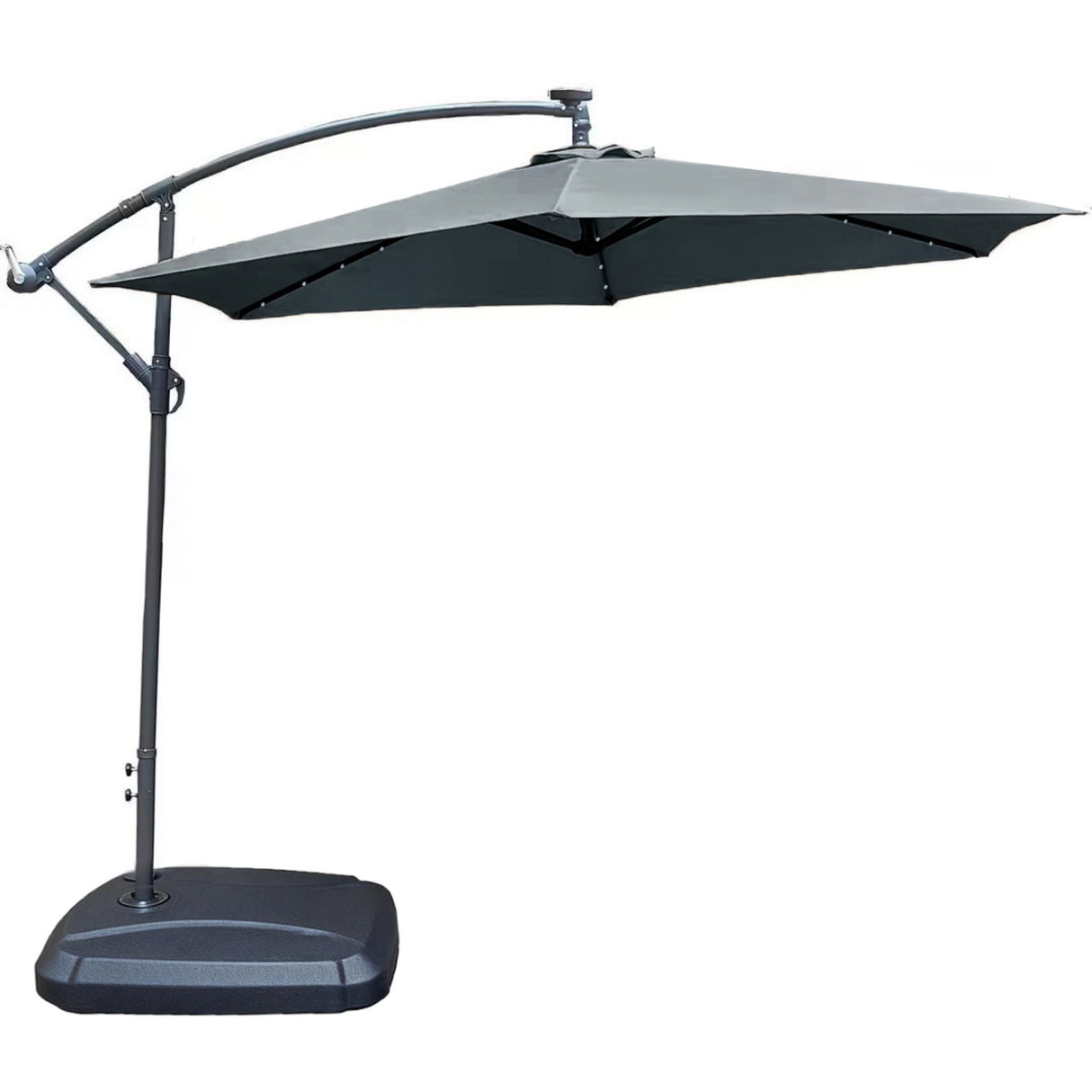LED Cantilever Garden Parasol with Steel Frame - 8 Rib, Vented Canopy & Weighted Base
