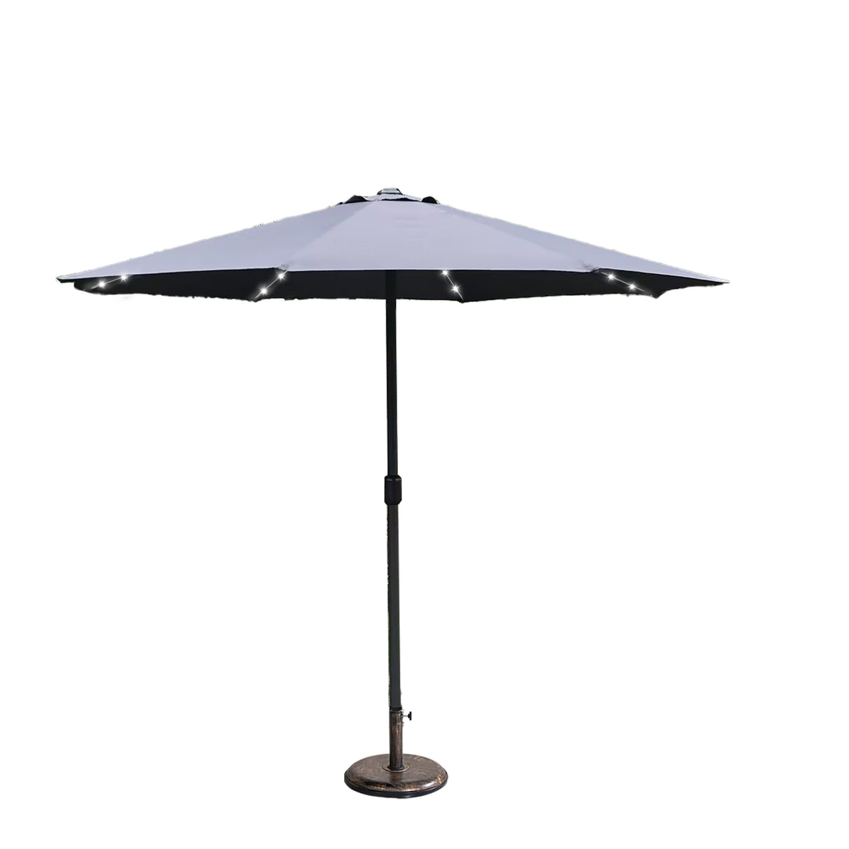 LED Garden Parasol with Steel Pole - 8 Rib, Crank Handle & Vented Canopy