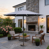 LED Garden Parasol with Steel Pole - 8 Rib, Crank Handle & Vented Canopy