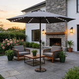 LED Garden Parasol with Steel Pole - 8 Rib, Crank Handle & Vented Canopy