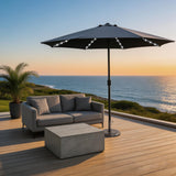 LED Garden Parasol with Steel Pole - 8 Rib, Crank Handle & Vented Canopy