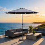 LED Garden Parasol with Steel Pole - 8 Rib, Crank Handle & Vented Canopy