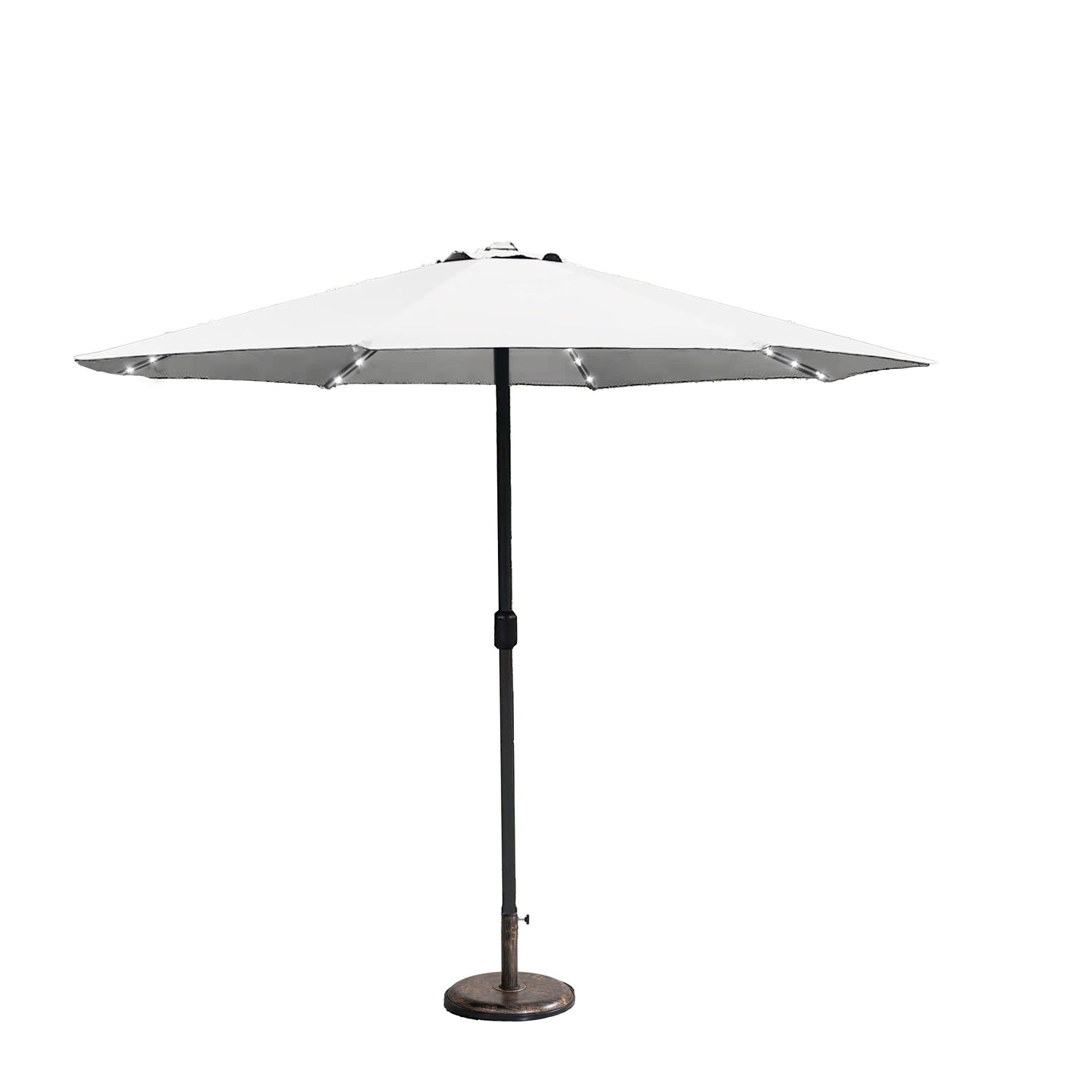 LED Garden Parasol with Steel Pole - 8 Rib, Crank Handle & Vented Canopy