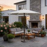 LED Garden Parasol with Steel Pole - 8 Rib, Crank Handle & Vented Canopy