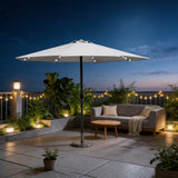 LED Garden Parasol with Steel Pole - 8 Rib, Crank Handle & Vented Canopy