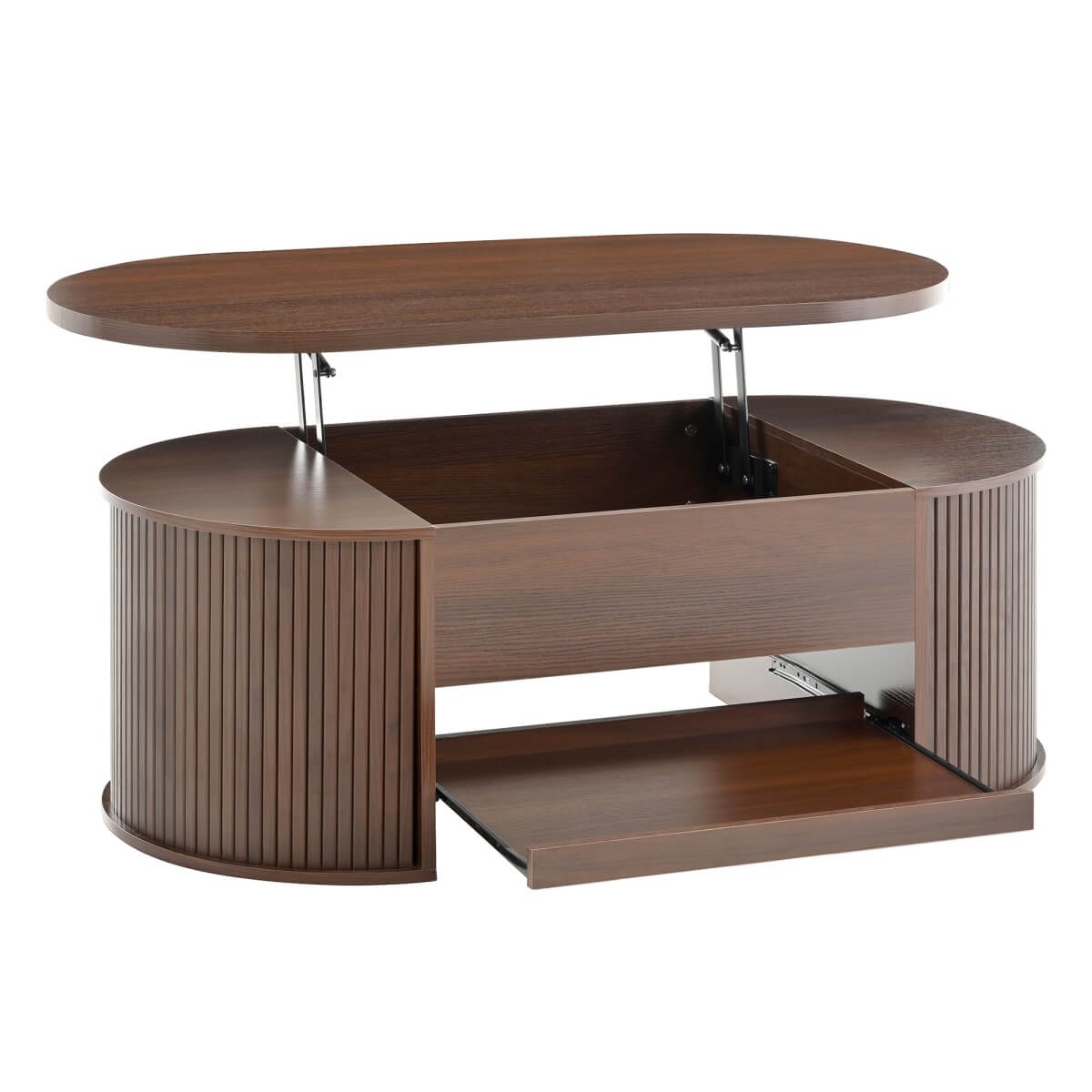Lift-Top Coffee Table with Curved Wood Sides - Extendable Storage Centre Table for Living Room