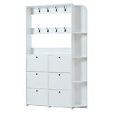 Hallway Storage Unit with Coat Rack - Shoe Cabinet with 6 Flip Drawers, 8 Hooks & 5 Shelves, White