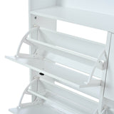 Hallway Storage Unit with Coat Rack - Shoe Cabinet with 6 Flip Drawers, 8 Hooks & 5 Shelves, White