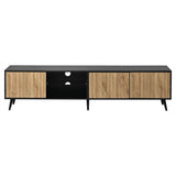 175cm Mid-Century Modern LED TV Stand - Black Media Console with Storage Cabinets